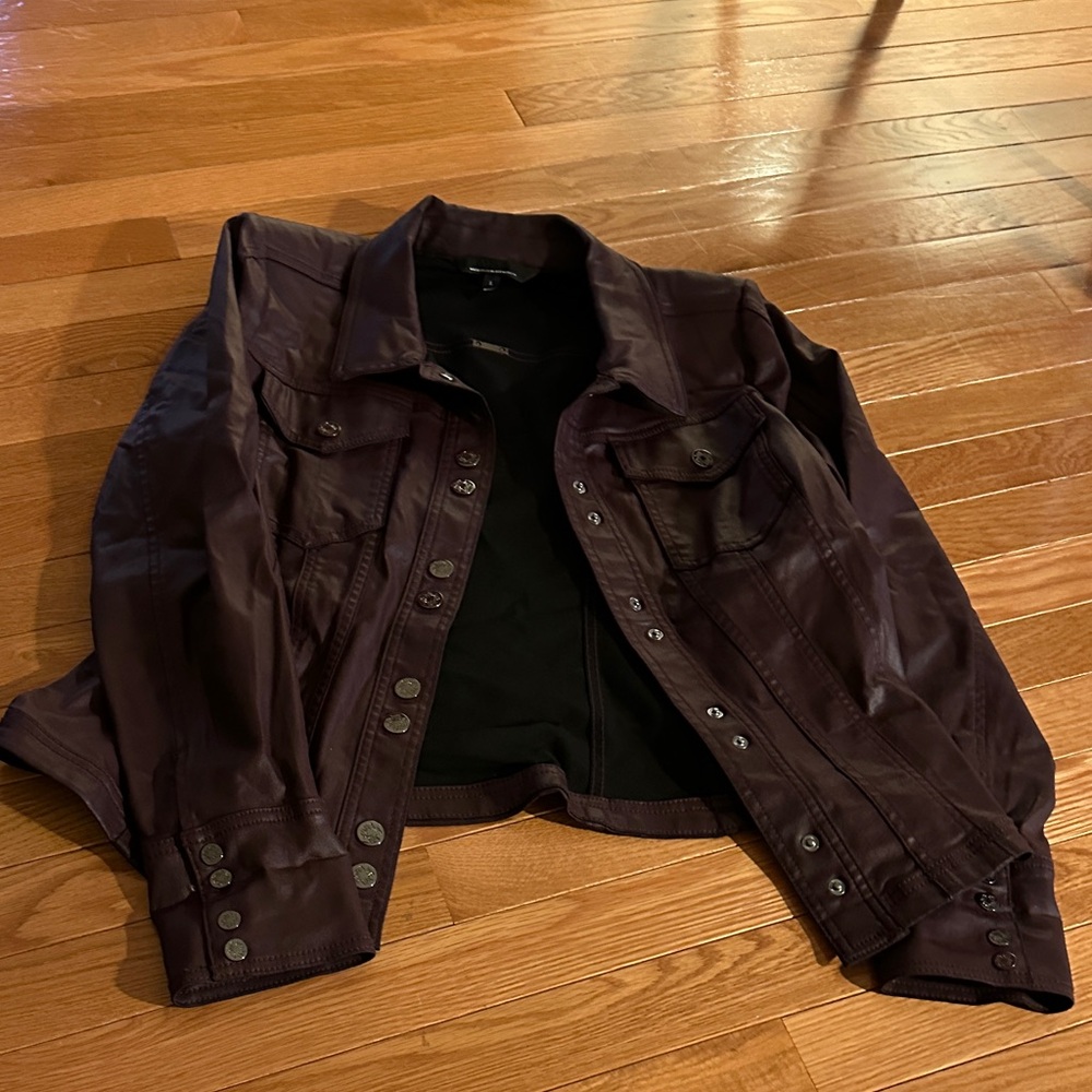 WHBM Women's Faux Leather Button-Front Jacket - Deep Burgundy - Picture 5 of 7